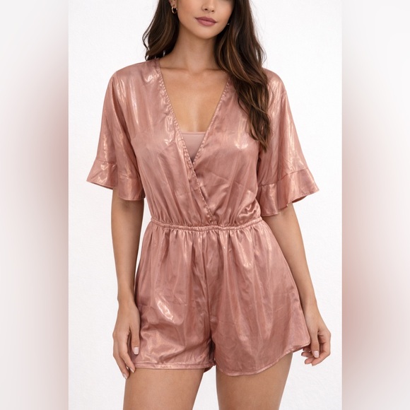 Victoria's Secret Other - Victorias Secret Rose Gold Satin Wrap Pajama Romper Short Sleeve‎ Small Sleep